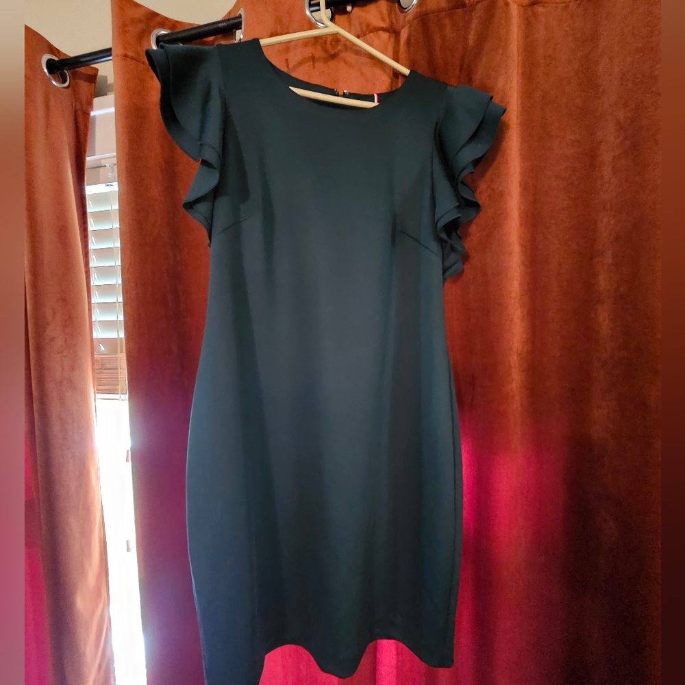 Elegant Green Ruffle Sleeve Dress